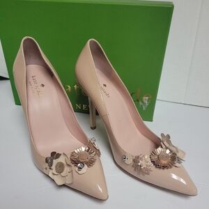 Kate Spade Evelyn Pale Pink/Nude Floral Embellished Heels 7.5M